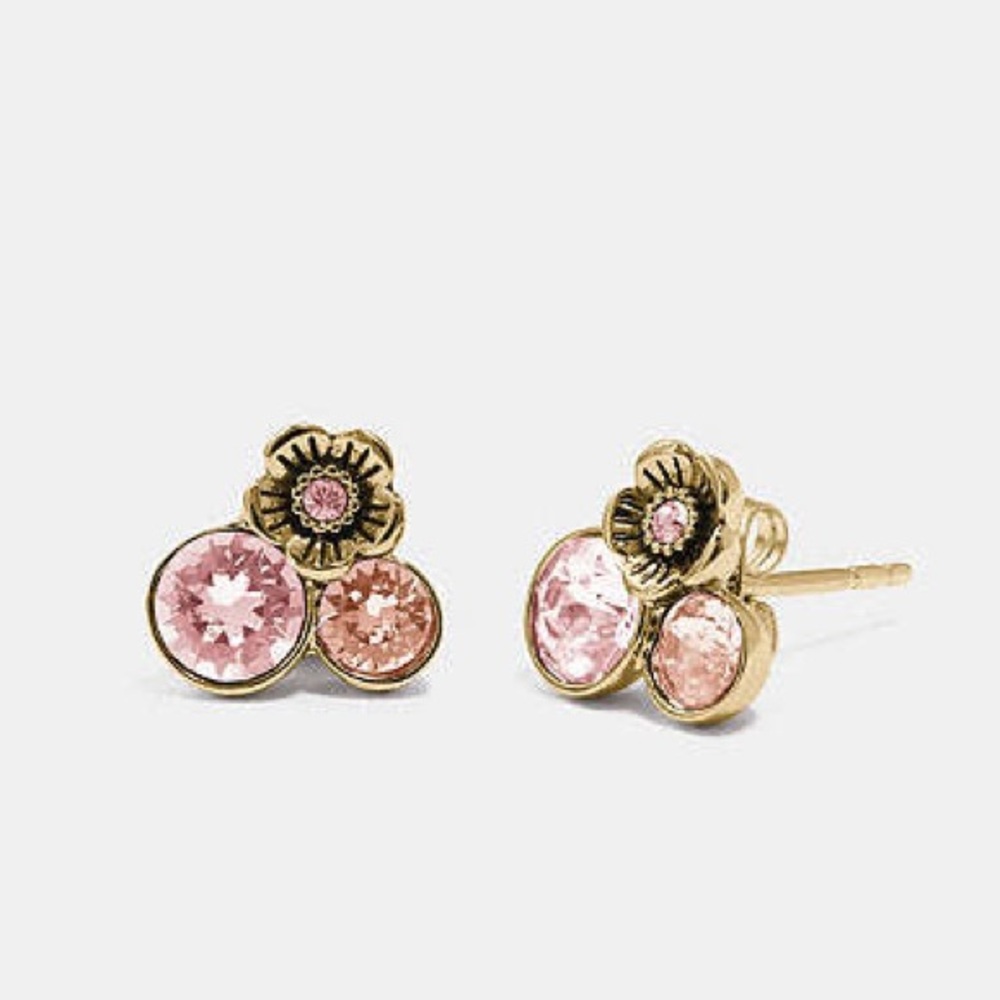Coach Mini Tea Rose Stud Earrings W/ Crystals NWT MSRP: $98.00